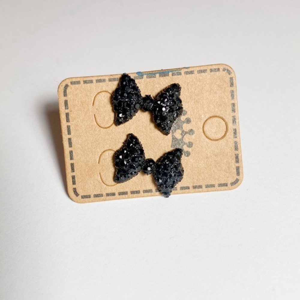 Black Rhinestone Sparkly Bow Stud Earrings